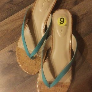 Turquoise thong flip flop slight heal